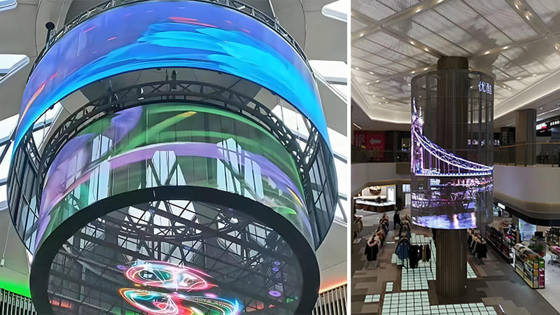 Beauty Enhancement of Shopping Centers with Ambiance Using Milestrong's Cylindrical Transparent LED Display STD Series