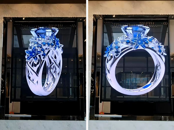 Dazzling Blend of High-Tech and Luxury: Holographic LED Screen Placed on Jewelry Store Glass Facade