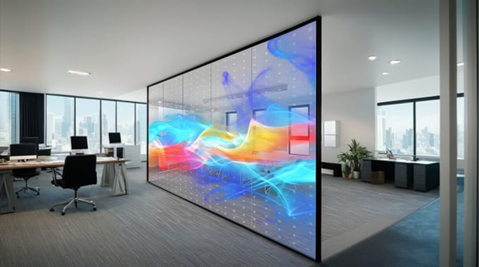 Enhancing Modern Office Spaces with Transparent LED Film Screens on Glass Walls