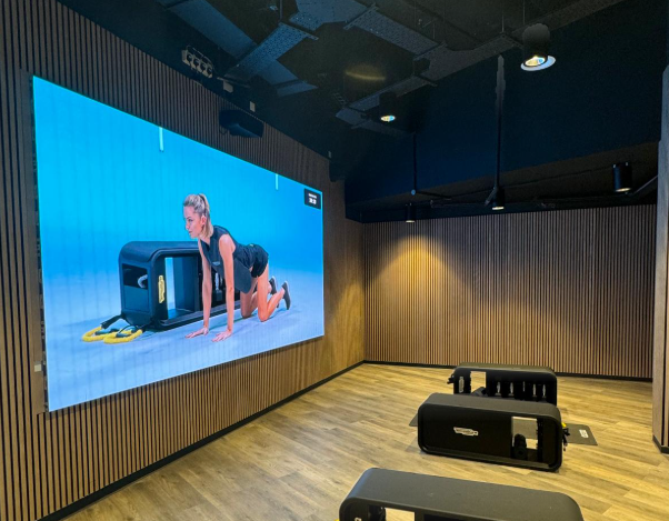 an led screen in yoga room